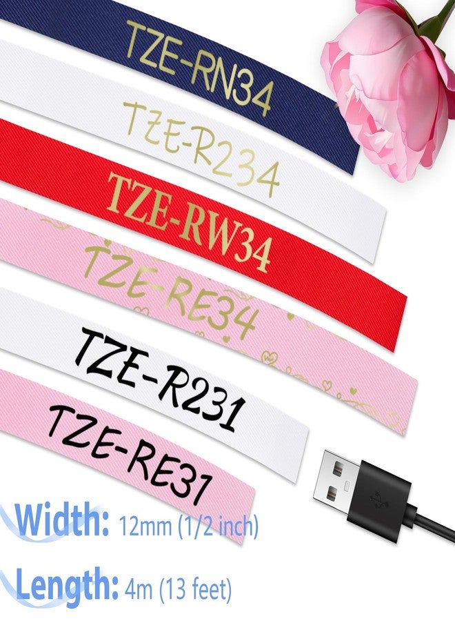 KCMYTONER عبوات إعادة تعبئة شريط KCMYTONER متوافقة مع طابعات Brother P-Touch، أرقامها TZe-RW34 وTZe-RN34 وTZe-RE34 وTZe-R231، شريط ساتان لاصق 1/2 بوصة (12 مم) لطابعات Embellish Ribbon & Tape، طرازات PT-D215e وPT-D210 وD400 وD600 وH100، عبوة من 4 قطع - Image 2